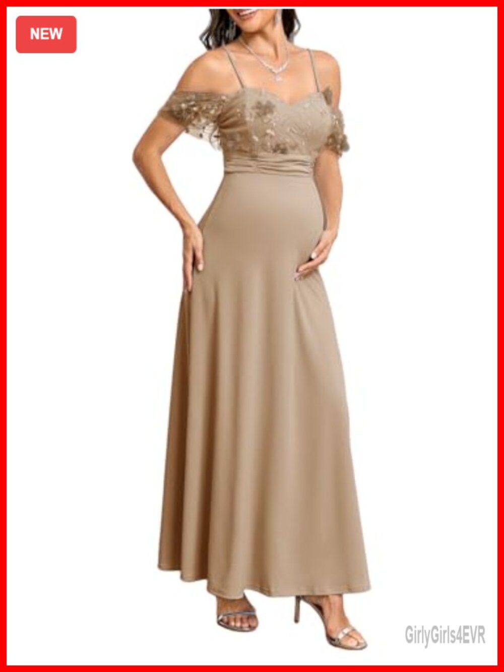 Maternity Off Shoulder Floral Mesh Maxi Dress A-Line Baby Shower Photoshoot
